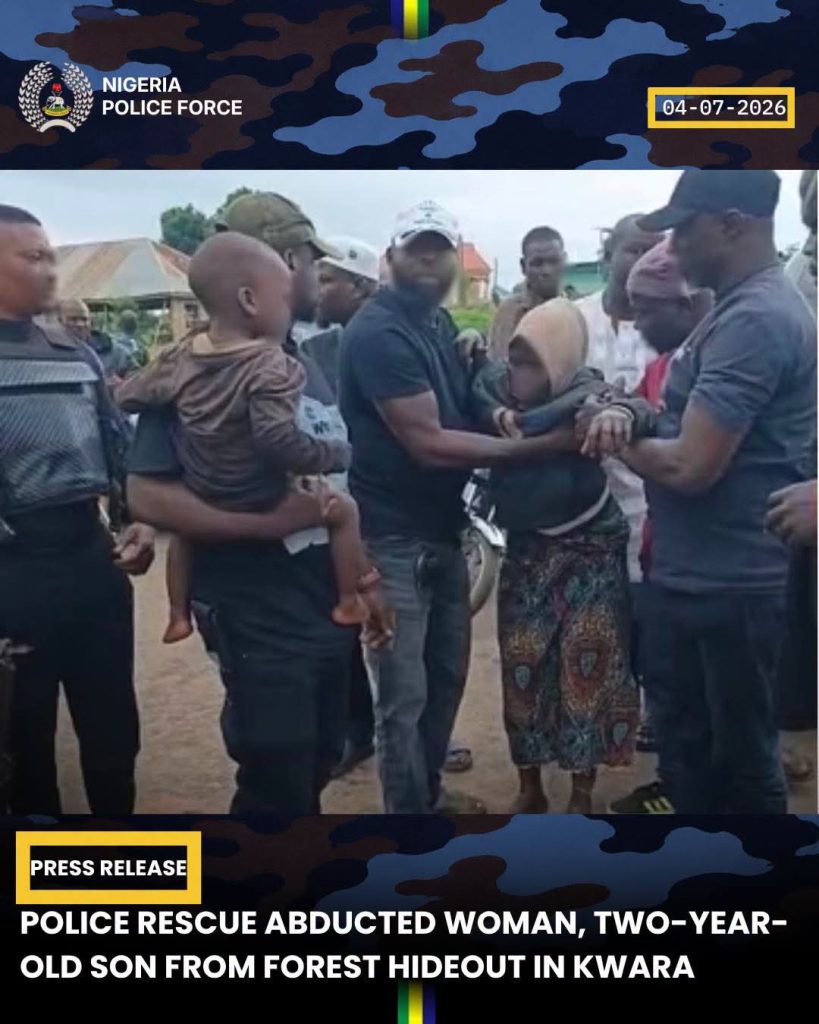 POLICE RESCUE ABDUCTED WOMAN, TWO-YEAR-OLD SON FROM FOREST HIDEOUT IN KWARA FB IMG 1783239510580