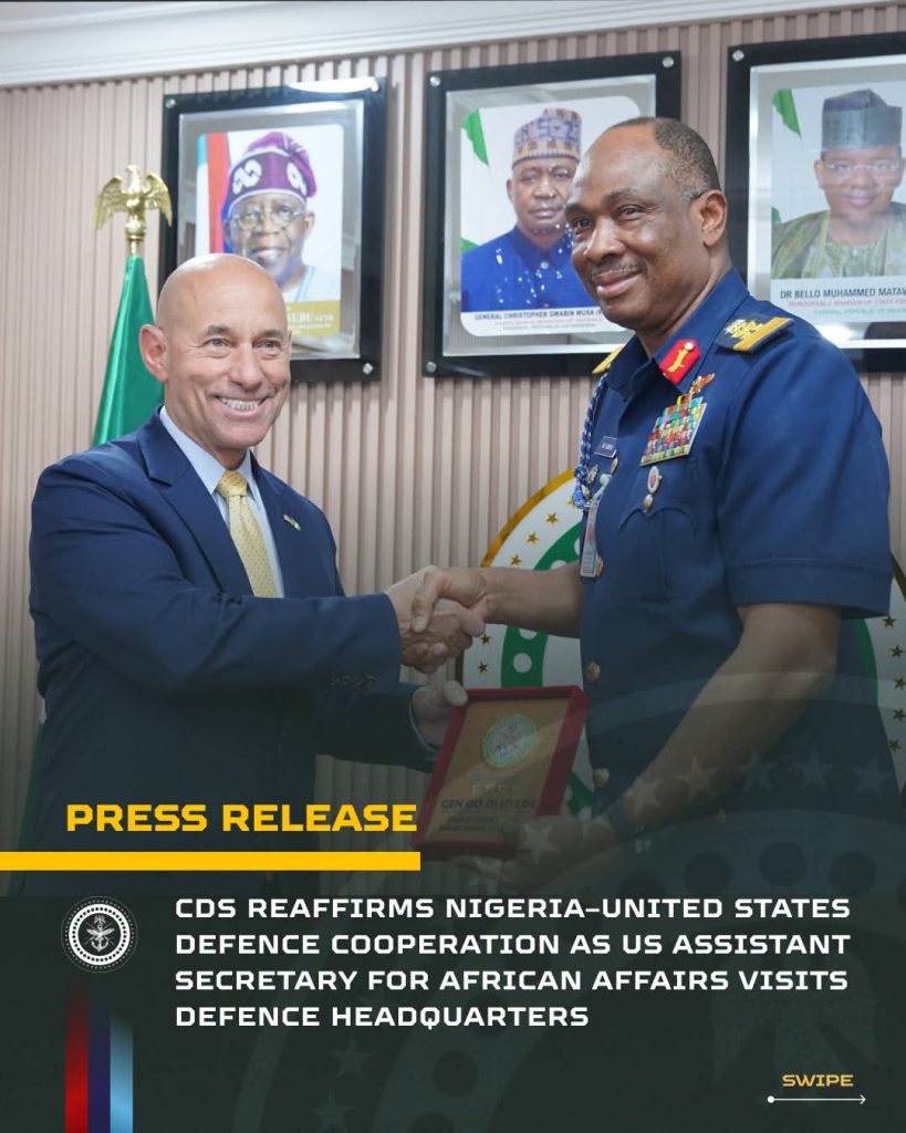 CDS REAFFIRMS NIGERIA–UNITED STATES DEFENCE COOPERATION AS US ASSISTANT SECRETARY FOR AFRICAN AFFAIRS VISITS DEFENCE HEADQUARTERS FB IMG 1784103311747