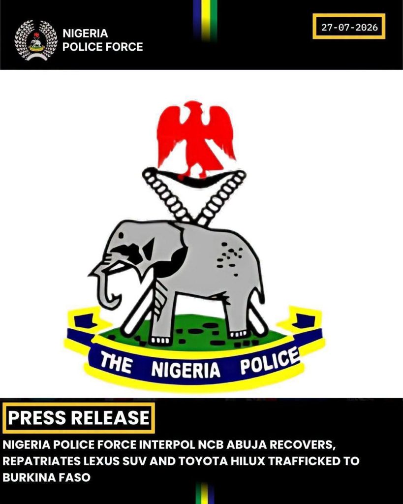 NIGERIA POLICE FORCE INTERPOL NCB ABUJA RECOVERS, REPATRIATES LEXUS SUV AND TOYOTA HILUX TRAFFICKED TO BURKINA FASO FB IMG 1785223206041