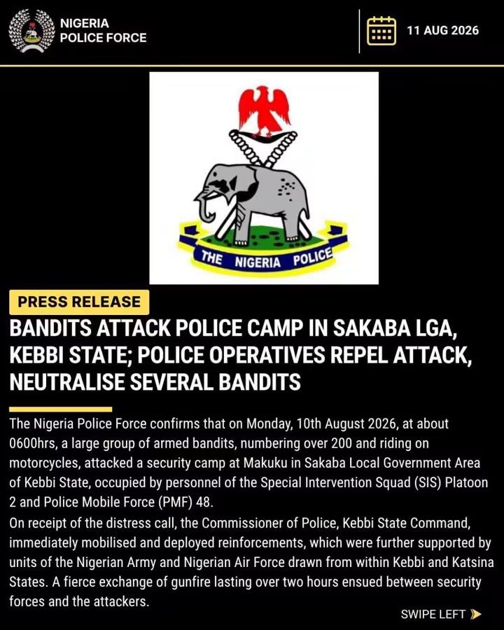 BANDITS ATTACK POLICE CAMP IN SAKABA LGA, KEBBI STATE; POLICE OPERATIVES REPEL ATTACK, NEUTRALISE SEVERAL BANDITS FB IMG 1786476830658