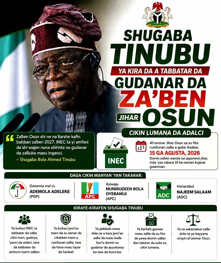 Shugaba Tinubu Ya Yi Horon ,Da A Tabbatar Da Gudanar Da Zaɓen Jihar Osun Cikin Lumana Da Adalci FB IMG 1786781706377